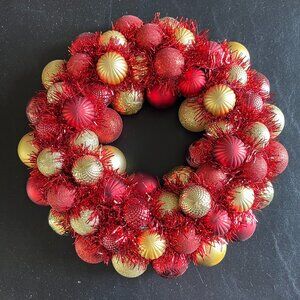 Christmas Ornament Wreath - Red and Gold - 10"